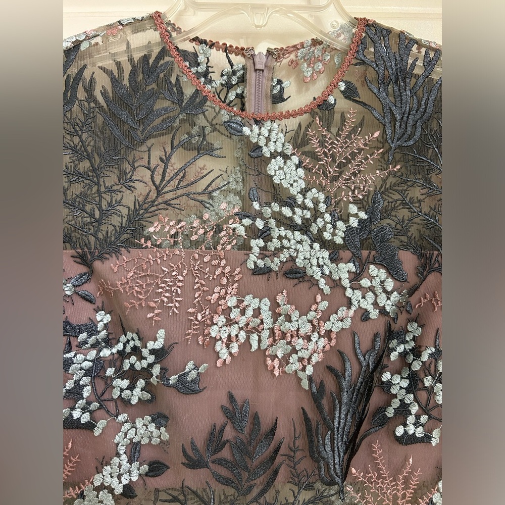 ALEXIS Floral Embroidered Crew Neck Romper, Dusty Rose, Pale Blue, Sz S - Picture 5 of 16
